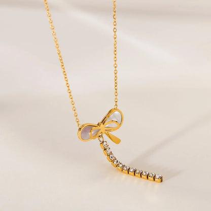 Necklace Female Titanium Steel Mother Shell Bow Tassel